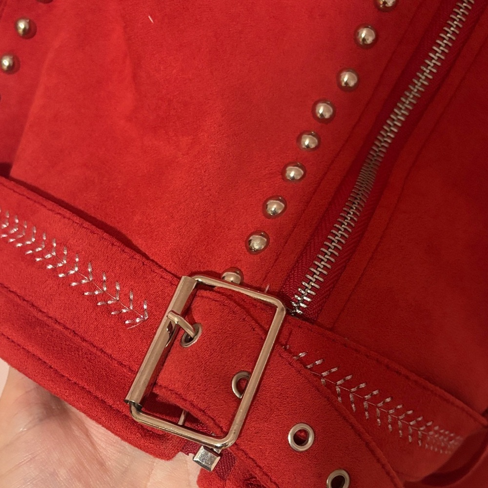 Red Studded Leather Jacket - Picture 3 of 5